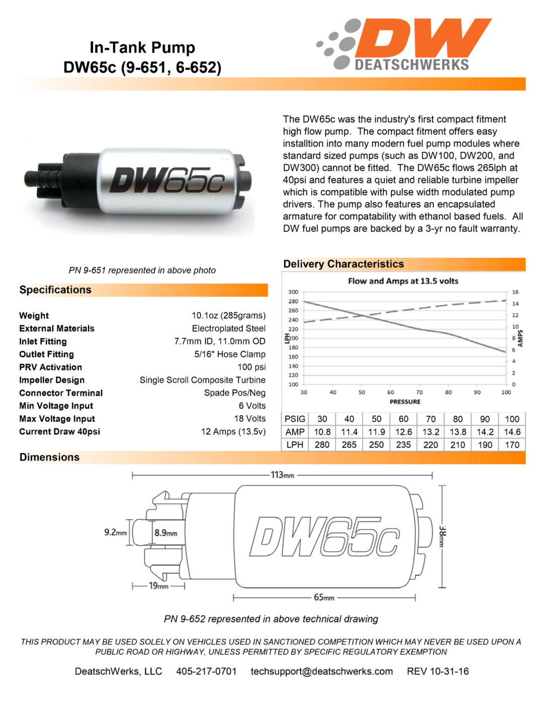 Degalų siurblys DeatschWerks DW65C 265lph, skirtas Nissan R35 GTR 2009-2015 m.