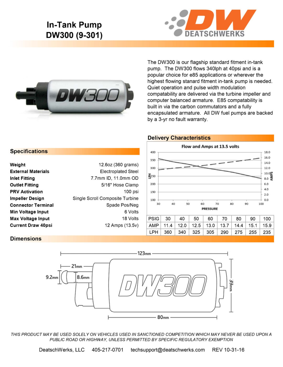 Degalų siurblys DW300 DeatschWerks (320lph) BMW E36 E46 Montavimo komplektas 9-1031