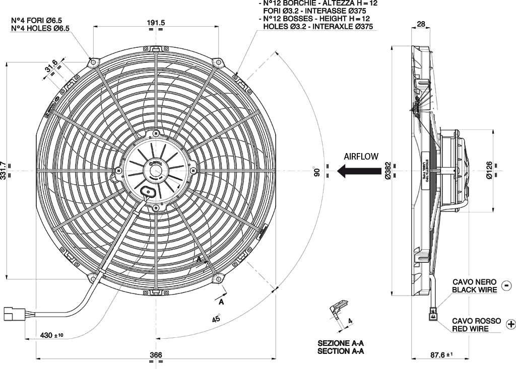 Ventiliatorius Spal 12V VA08-AP71/LL-53S (350 mm)